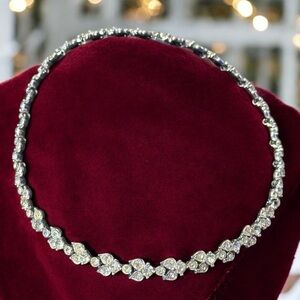 Bogoff Rhodium Plated Clear Rhinestone Necklace vintage 50’s